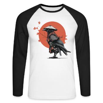 Corbeau Samouraï dans Red Moon - T-shirt baseball manches longues Homme - blanc/noir - Devant - Nik (191cm)