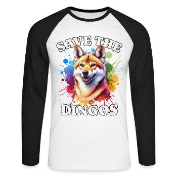 Australischer Wildhund Save Dingo - Unisex Baseballshirt langarm - Weiß/Schwarz - Vorne - Nik (191cm)