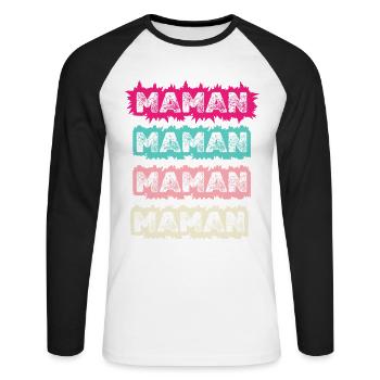 Maman Vintage Coloré – Design Pop Rétro pour Mère - T-shirt baseball manches longues Homme - blanc/noir - Devant - Nik (191cm)