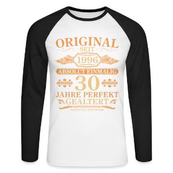 Original seit 1996 Baujahr 30. Geburtstag - Unisex Baseballshirt langarm - Weiß/Schwarz - Vorne - Nik (191cm)