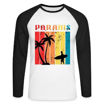 Paradise Surf été | Surf & Beach Retro Vintage - T-shirt baseball manches longues Homme - blanc/noir - Devant - Nik (191cm)