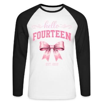 Hello Fourteen 14 Ans Est 2012 Anniversaire Nœud - T-shirt baseball manches longues Homme - blanc/noir - Devant - Nik (191cm)