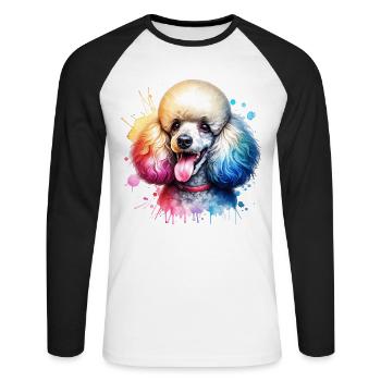 Poodle Motif - Unisex Long Sleeve Baseball T-Shirt - white/black - Front - Nik (191cm)