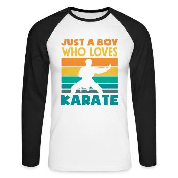 Juste un garçon qui adore les arts martiaux rétro de karaté - T-shirt baseball manches longues Homme - blanc/noir - Devant - Nik (191cm)