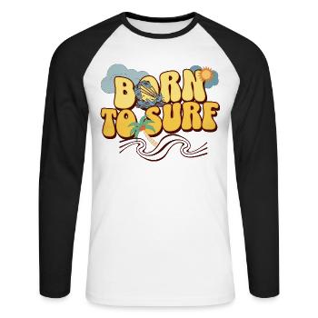 Born To Surf - Unisex Baseballshirt langarm - Weiß/Schwarz - Vorne - Nik (191cm)