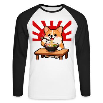 Corgi Isst Ramen Nudel Hund Kawaii - Unisex Baseballshirt langarm - Weiß/Schwarz - Vorne - Nik (191cm)