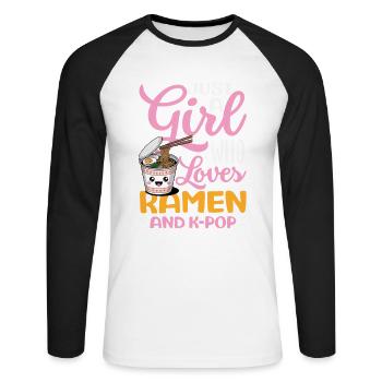 Mädchen Liebt Ramen Und K Pop - Unisex Baseballshirt langarm - Weiß/Schwarz - Vorne - Nik (191cm)