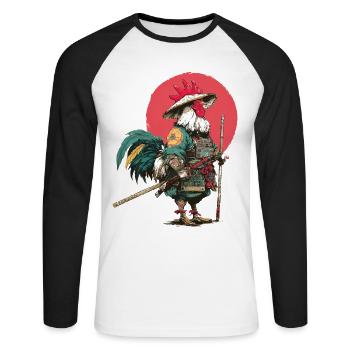 Samouraï Coq en armure - T-shirt baseball manches longues Homme - blanc/noir - Devant - Nik (191cm)