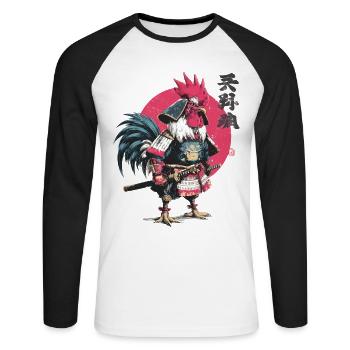 Armure samouraï coq - T-shirt baseball manches longues Homme - blanc/noir - Devant - Nik (191cm)