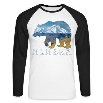 Alaskan Bear Lake and Mountain Alaska Souvenir - Unisex Long Sleeve Baseball T-Shirt - white/black - Front - Nik (191cm)