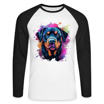 Vibrant Rottie Portrait Splash - Unisex Long Sleeve Baseball T-Shirt - white/black - Front - Nik (191cm)
