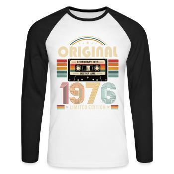 Cadeau du 50e anniversaire Millésime juin 1976 - T-shirt baseball manches longues Homme - blanc/noir - Devant - Nik (191cm)