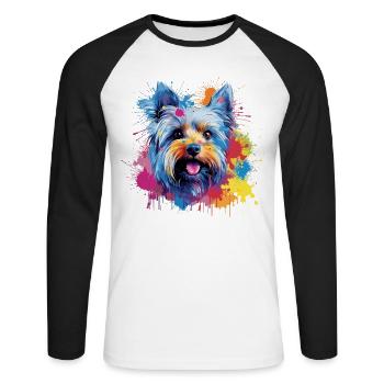 Yorkshire Terrier Dog Colorful Splash Art - Unisex Long Sleeve Baseball T-Shirt - white/black - Front - Nik (191cm)