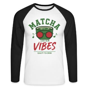 Matcha Vibes Quality Tea Drink Green Matcha Latte - Unisex Long Sleeve Baseball T-Shirt - white/black - Front - Nik (191cm)