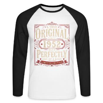 74th Birthday Gift Original Vintage 1952 - Unisex Long Sleeve Baseball T-Shirt - white/black - Front - Nik (191cm)