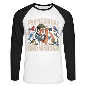 Professional Bird Watcher Vogelbeobachter - Unisex Baseballshirt langarm - Weiß/Schwarz - Vorne - Nik (191cm)