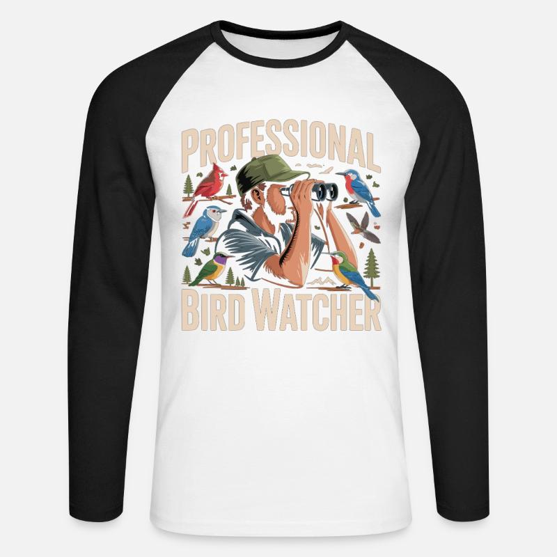 Professional Bird Watcher Vogelbeobachter - Unisex Baseballshirt langarm - Weiß/Schwarz