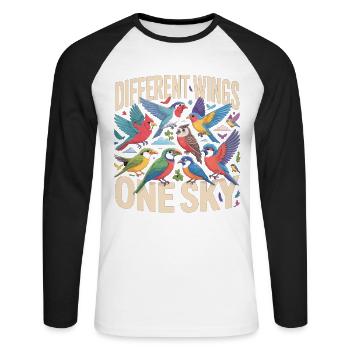 Ailes différentes, un oiseau du ciel - T-shirt baseball manches longues Homme - blanc/noir - Devant - Nik (191cm)