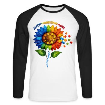 Autismus-Bewusstsein-Sonnenblume - Unisex Baseballshirt langarm - Weiß/Schwarz - Vorne - Nik (191cm)