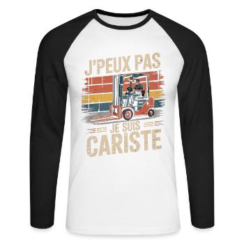 T-Shirt Humour Cadeau Cariste Original Collègues - T-shirt baseball manches longues Homme - blanc/noir - Devant - Nik (191cm)