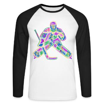 Eishockey Torwart Kinder Bunter Eishockeyspieler - Unisex Baseballshirt langarm - Weiß/Schwarz - Vorne - Nik (191cm)