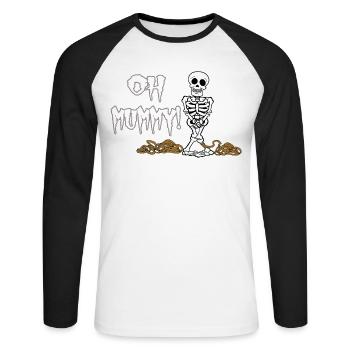 Oh Mummy! Witziges Halloween Skeleton - Unisex Baseballshirt langarm - Weiß/Schwarz - Vorne - Nik (191cm)