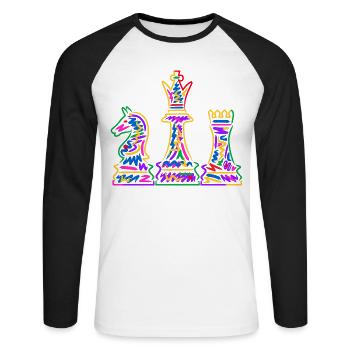 Schachspieler bunte Schachfiguren Kinder Schach - Unisex Baseballshirt langarm - Weiß/Schwarz - Vorne - Nik (191cm)