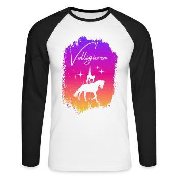 Voltigieren Nadel: Buntes Volti Sport Design - Unisex Baseballshirt langarm - Weiß/Schwarz - Vorne - Nik (191cm)