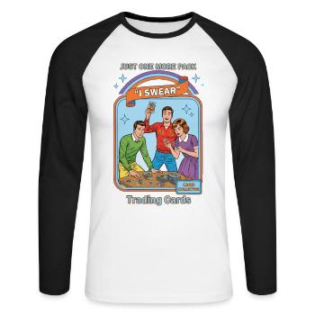 Nur noch ein Pack, ich schwöre, Sammelkarten-Karte - Unisex Baseballshirt langarm - Weiß/Schwarz - Vorne - Nik (191cm)