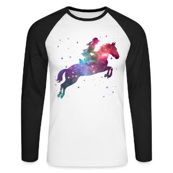 Horse Riding Rider Space Girl Horses - Unisex Long Sleeve Baseball T-Shirt - white/black - Front - Nik (191cm)