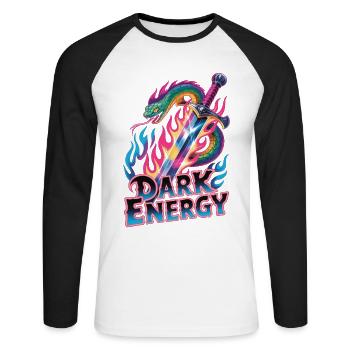 Schlange Schwert Shirt – Neon Fantasy Design - Unisex Baseballshirt langarm - Weiß/Schwarz - Vorne - Nik (191cm)