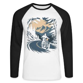 Biker Shirt with Motorcycle – Forest and Mountains - Unisex Long Sleeve Baseball T-Shirt - white/black - Front - Nik (191cm)