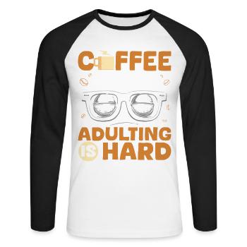 Funny saying: Coffee lovers grow up - Unisex Long Sleeve Baseball T-Shirt - white/black - Front - Nik (191cm)
