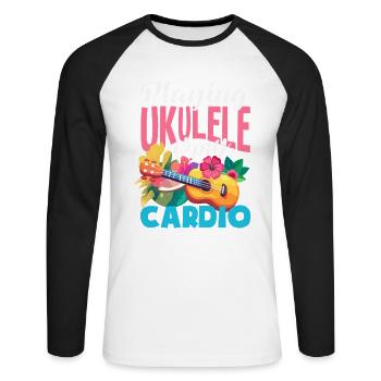 Jouer du ukulélé, c’est ma phrase de musique cardio hawaïenne - T-shirt baseball manches longues Homme - blanc/noir - Devant - Nik (191cm)