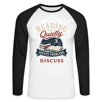 Bücherwurm Bookworm Lesen Bücherliebe Motiv - Unisex Baseballshirt langarm - Weiß/Schwarz - Vorne - Nik (191cm)