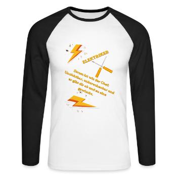 Elektriker T-Shirt Lustiges Geschenk Beruf Humor!! - Unisex Baseballshirt langarm - Weiß/Schwarz - Vorne - Nik (191cm)