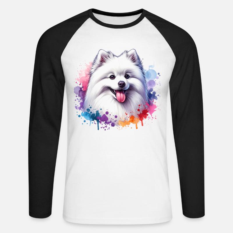 Spitz Zwergspitz Motiv - Unisex Baseballshirt langarm - Weiß/Schwarz