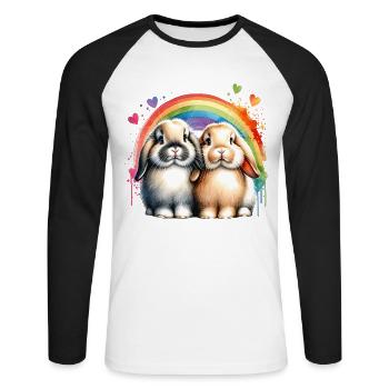 Dwarf Ram Rabbit Gift - Unisex Long Sleeve Baseball T-Shirt - white/black - Front - Nik (191cm)