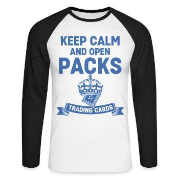 Keep Calm And Open Packs Trading Cards Collector - Unisex Long Sleeve Baseball T-Shirt - white/black - Front - Nik (191cm)