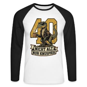 40 Geburtstag Dinosaurier Lustig - Unisex Baseballshirt langarm - Weiß/Schwarz - Vorne - Nik (191cm)