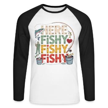 Voilà Chemise Poisson Poisson - Cadeau pour les pêcheurs - T-shirt baseball manches longues Homme - blanc/noir - Devant - Nik (191cm)