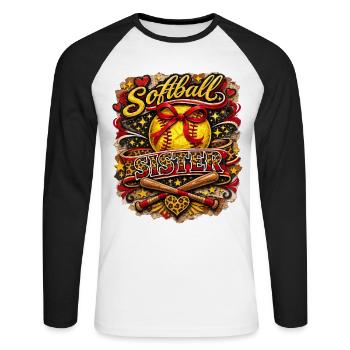 Softball Sister Bow Leopard Sport Design - Unisex Long Sleeve Baseball T-Shirt - white/black - Front - Nik (191cm)
