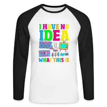 Retro Back to the 80s Vintage Design - Unisex Baseballshirt langarm - Weiß/Schwarz - Vorne - Nik (191cm)