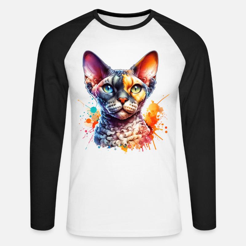 Devon Rex Motif - Unisex Long Sleeve Baseball T-Shirt - white/black