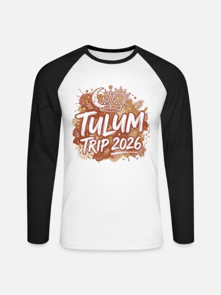 Tulum Trip 2026 Mexiko Urlaub Boho - Unisex Baseballshirt langarm - Weiß/Schwarz