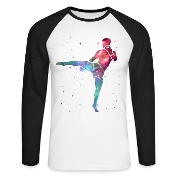 Muay Thai Kickboxer Kampfsport Weltraum Kickboxen - Unisex Baseballshirt langarm - Weiß/Schwarz - Vorne - Nik (191cm)