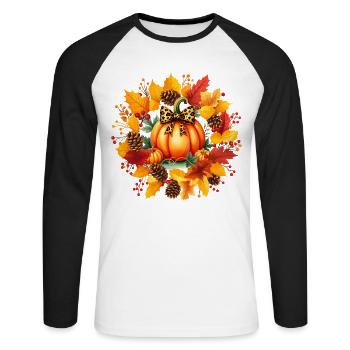 FALL SEASON PUMPKIN DAY - Unisex Long Sleeve Baseball T-Shirt - white/black - Front - Nik (191cm)