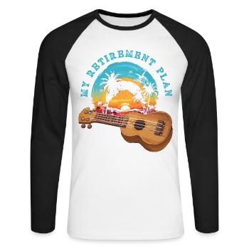 Mon plan de retraite Ukulélé Hawaii Musician à la retraite - T-shirt baseball manches longues Homme - blanc/noir - Devant - Nik (191cm)