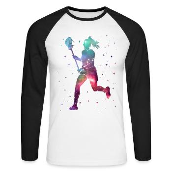 Lacrosse Player Space Women Girls Lacrosse - Unisex Long Sleeve Baseball T-Shirt - white/black - Front - Nik (191cm)