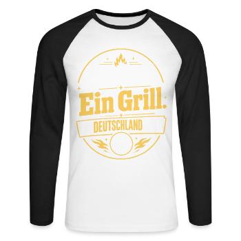 Ein Ball. Ein Grill. Ein Deutschland Abend - Unisex Baseballshirt langarm - Weiß/Schwarz - Vorne - Nik (191cm)